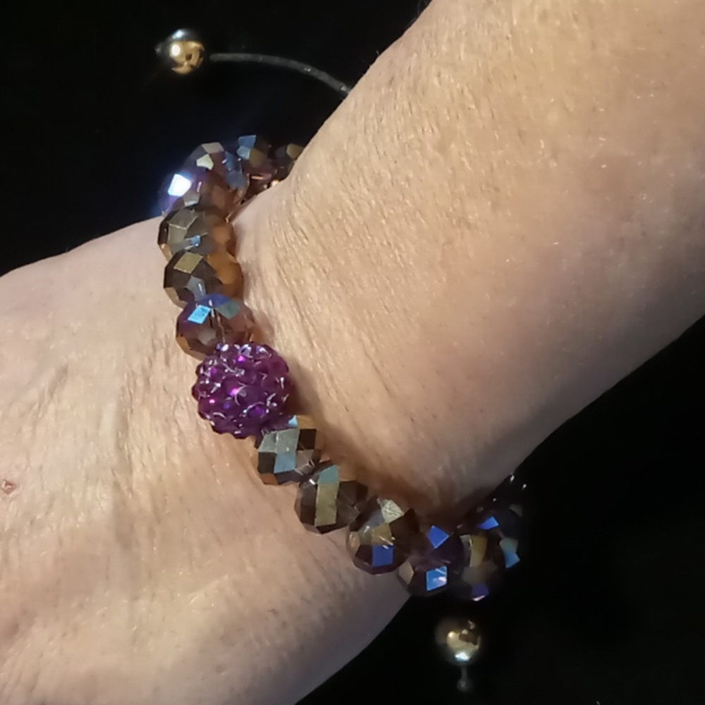 Elegant crystal cut  multi faceted Multicolor Beaded Bracelet pull slide.